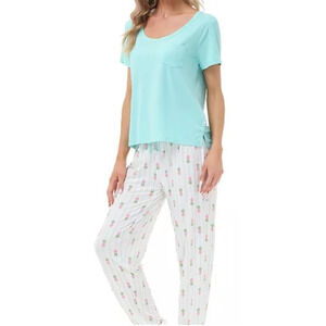 Echo Women's Short Sleeve Pocket T-Shirt/Printed Jogger Pants Pajama Set XL 184